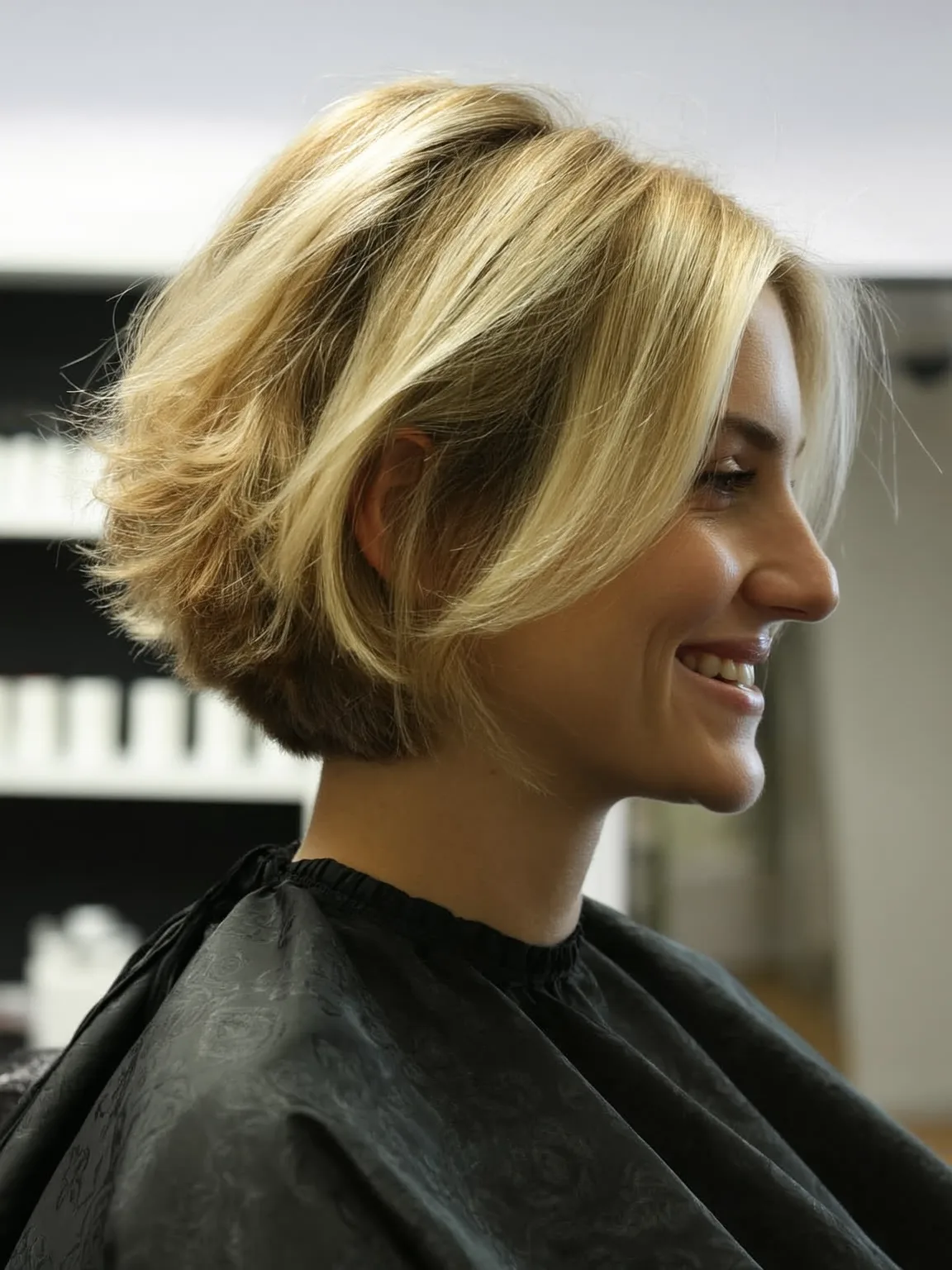 Textured Chin-Length Bob with Sandy Blonde Highlights